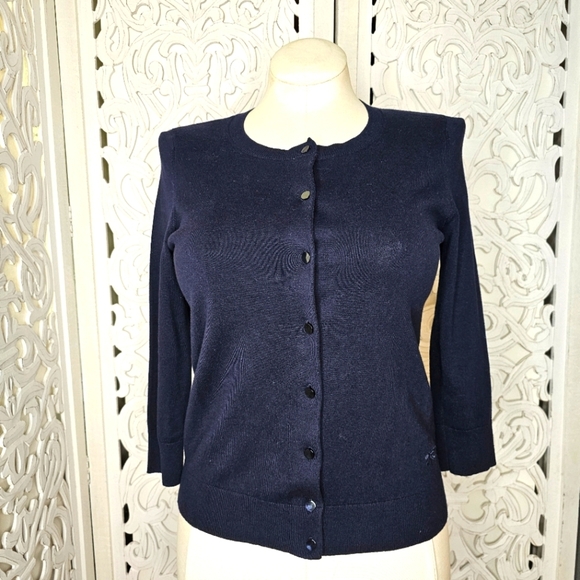 Talbots Navy Pima Cotton Button Front Cardigan Sweater Size M - Picture 2 of 10